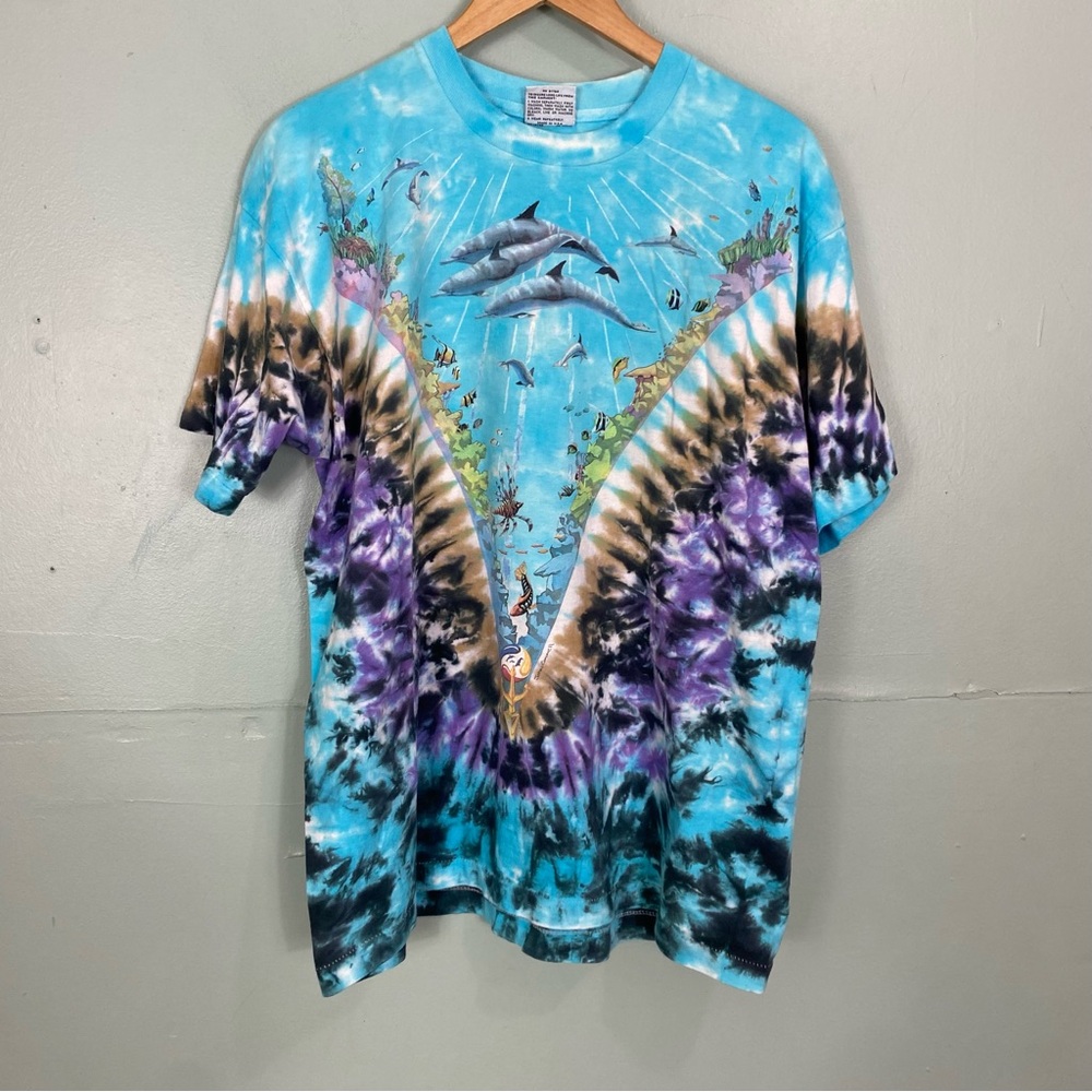 Liquid Blue Vtg Aquatic Underwater Dolphins Coral Reef Ocean Aop Xl T Shirt Tee